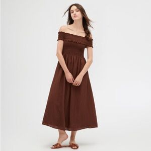 Hill House Off-Shoulder Brown Midi Dress